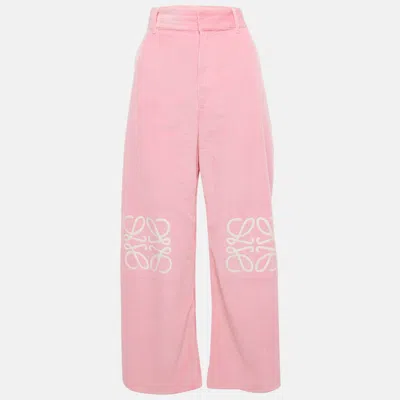 Pre-owned Loewe Pink Anagram Corduroy Wide Leg Pants M