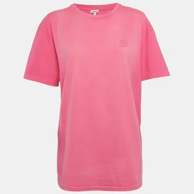 Pre-owned Loewe Pink Anagram Embroidered Cotton Knit Faded T-shirt L
