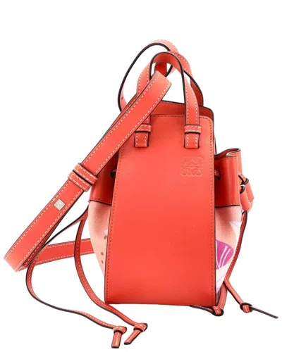 Loewe Pink Leather & Printed Canvas Hammock Bag Mini (authentic Pre-loved) In Orange