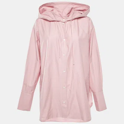 Pre-owned Loewe Pink Monogram Cotton Button Front Hooded Shirt Xxl