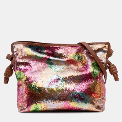 Pre-owned Loewe Pink Paulas Ibiza Mini Sequined Leather Flamenco Knot Crossbody