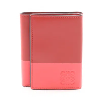 Pre-owned Loewe Pink Red Color Leather Long Wallet (tri-fold) () In Multi