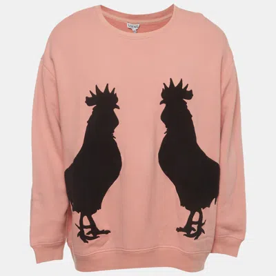 Pre-owned Loewe Pink Rooster Embroidered Jersey Oversized Sweatshirt S