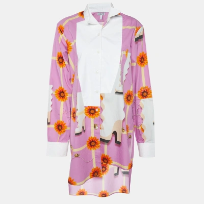 Pre-owned Loewe Pink/white Wallpaper Print Cotton Asymmetric Long Shirt M