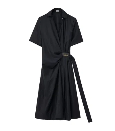 Loewe Pinstripe Draped Midi Dress In Navy/grey
