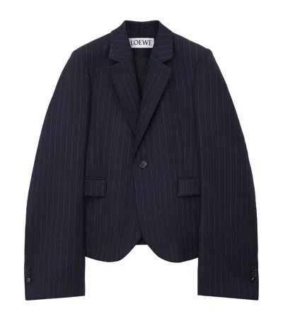 Loewe Pinstripe Exaggerated-sleeve Blazer In Blue