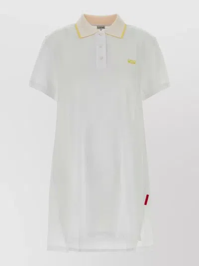 Loewe Piquet Polo Dress Short Sleeves Side Slits In White