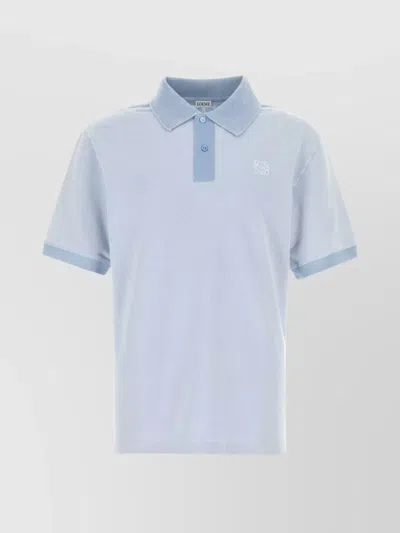 Loewe Piquet Polo Shirt With Ribbed Collar And Short Sleeves In Blue