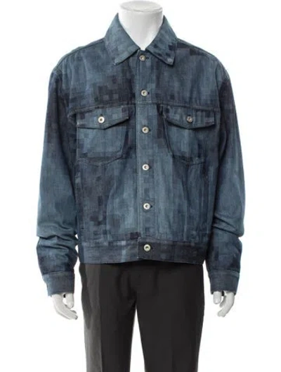 Pre-owned Loewe Pixelated Signature Logo Denim Jacket In Blue
