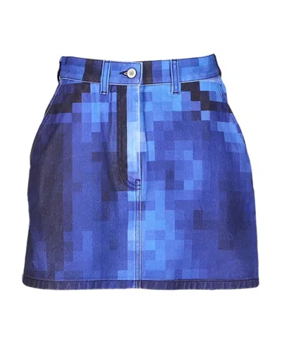 Loewe Pixellated Denim Miniskirt In Blue