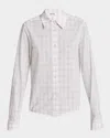 Loewe Plaid Asymmetric Button Down Shrunken Top In White Pink