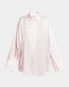 Loewe Plaid Button Down Oversized Blouse In White Pink