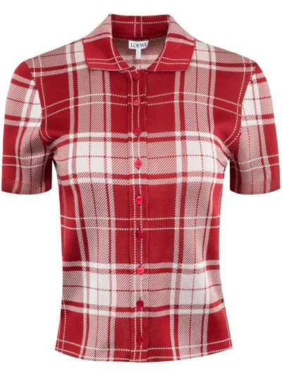 LOEWE PLAID-CHECK JACQUARD POLO TOP