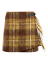 Loewe Plaid Fringed Mini Skirt In Brown