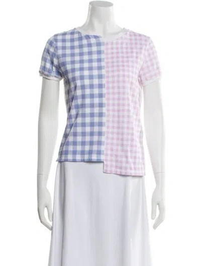 Pre-owned Loewe Plaid Print Crew Neck T-shirt In White