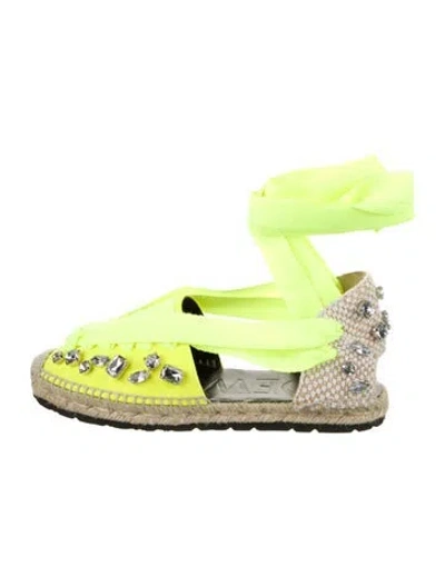 Pre-owned Loewe Plaid Print Crystal Embellishments Espadrilles In Green