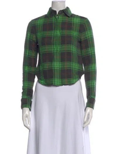 Pre-owned Loewe Plaid Print Long Sleeve Button-up Top In Green