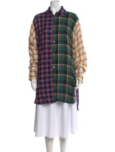 Pre-owned Loewe Plaid Print Long Sleeve Button-up Top In Green