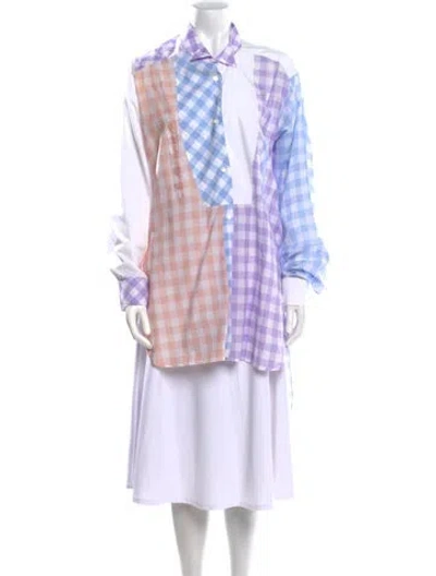 Pre-owned Loewe Plaid Print Long Sleeve Tunic In White
