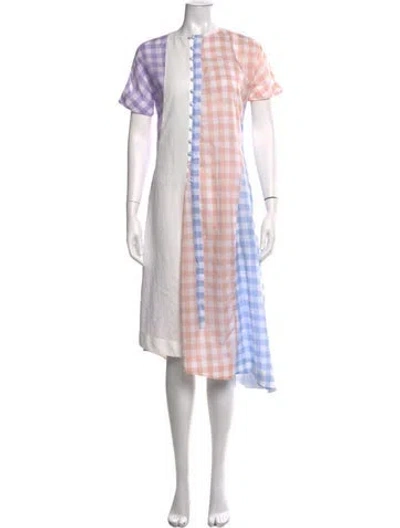 Pre-owned Loewe Plaid Print Midi Length Dress In White