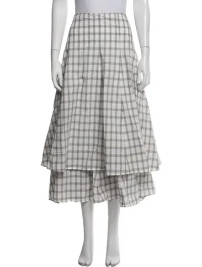 Pre-owned Loewe Plaid Print Midi Length Skirt In White