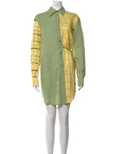 Pre-owned Loewe Plaid Print Mini Dress In Green