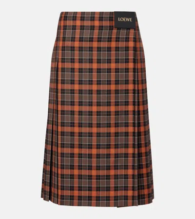 Loewe Plaid Wrap Skirt In Brown