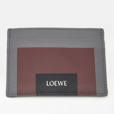 Pre-owned Loewe Plain Grey/burgundy Leather Card Holder