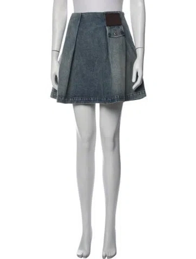 Pre-owned Loewe Pleated Accents Mini Skirt In Blue