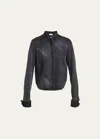 Loewe Pleated Bib Front Denim Cropped Shirt In Washed Bla