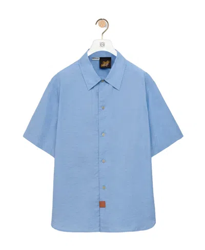 Loewe Pleated Bowling Shirt In Cotton And Polyamide In Blue