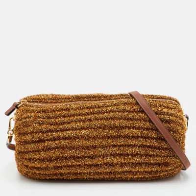 Pre-owned Loewe Pleated Bracelet Gold Metallic Lurex Fabric Pouch Shoulder Bag