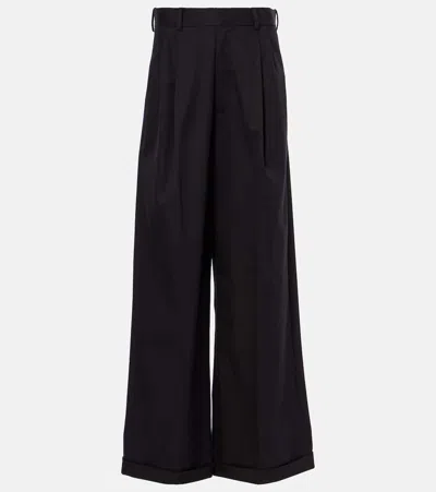 Loewe Pleated Cotton And Silk Wide-leg Pants In Black