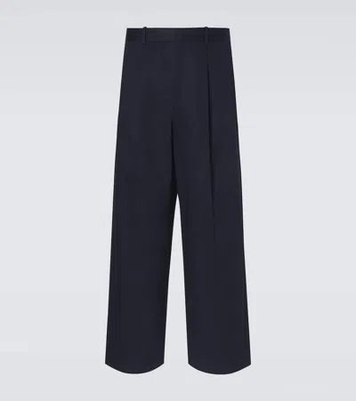 Loewe Pleated Cotton Gabardine Wide-leg Pants In Blue
