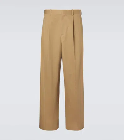 Loewe Pleated Cotton Gabardine Wide-leg Pants In Sand