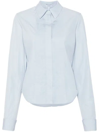 Loewe Pleated Cotton Shirt In Blue