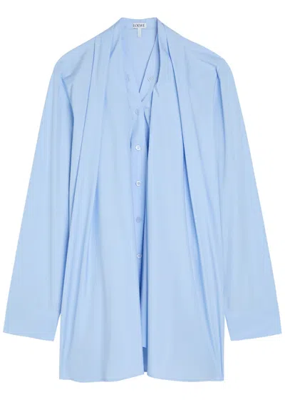 Loewe Pleated Cotton-poplin Shirt In Blue