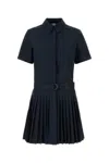 Loewe Structured Cotton-blend Gabardine Button-front Short Dress With Pleated Skirt And D-ring Belt In Black
