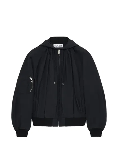 Loewe Pleated Hooded Jacket In Black