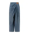 Loewe Leather-trimmed Draped Gathered High-rise Wide-leg Jeans In Blue