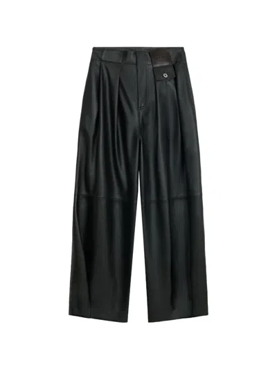 Loewe Pleated Leather Trousers In Black