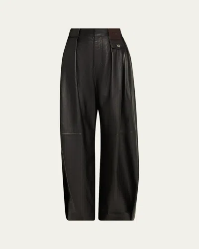 Loewe Pleated Leather Trousers In Multi