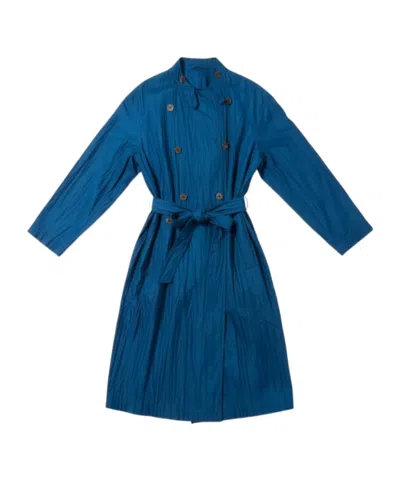 Loewe Pleated Lightweight Trench Coat In Blue