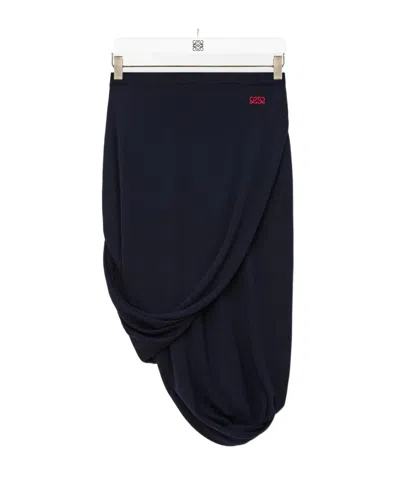 Loewe Pleated Midi Skirt In Blue