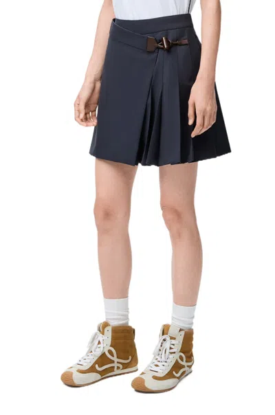 Loewe Pleated Mini Skirt In Cotton Blend In Blue