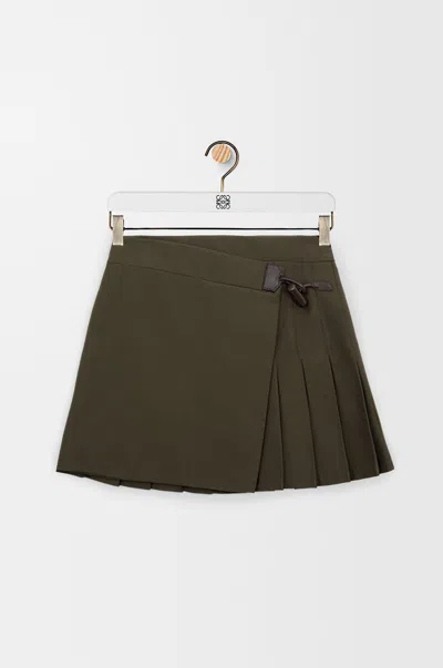 Loewe Leather-trimmed Cotton-blend Wrap Skirt In Green
