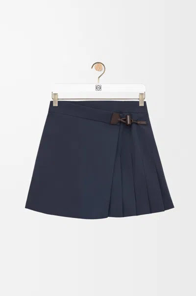 Loewe Pleated Leather-trimmed Cotton-blend Mini Skirt In Blue