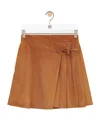 Loewe Pleated Mini Skirt In Suede Lambskin In Brown
