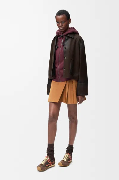 Loewe Pleated Mini Skirt In Suede Lambskin Size:42 For Woman In Brown