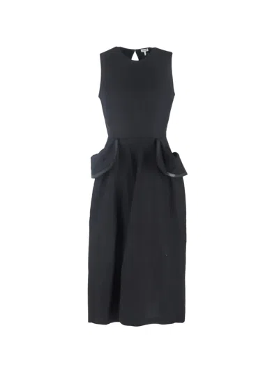 Pre-owned Loewe Pleated Open-back Midi Dress In Black